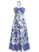 Blue 1970s Porcelain Boho Halter Bind Dress - vintage dress, retro fashion for vintage lovers