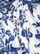 Blue 1970s Print Lace-up Strapless Vacation Long Dress