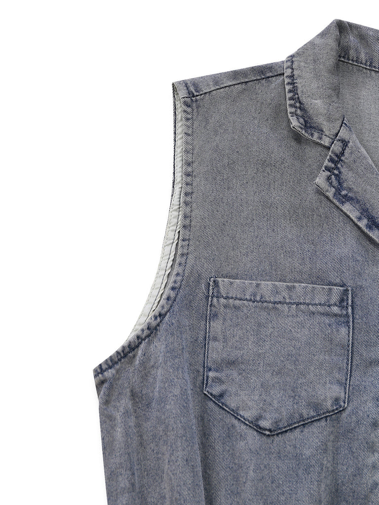 Blue 1970s Western Denim Belted Jumpsuit, vintage romper, retro jumpsuit - perfect for women who love vintage and retro fashion