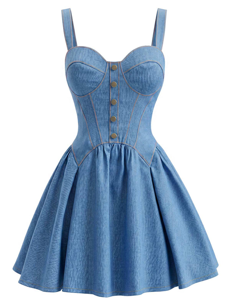 Elegant Dark Blue 1980s Vintage Dress 3