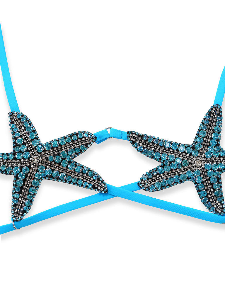 Blue 1980s Halter Starfish Bikini Set - vintage fashion, retro style