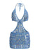 Blue 1980s Sequin Deep V-Neck Backless Beach Cover Up | vintage fashion, retro style, classic elegance - perfect for retro fashion enthusiasts