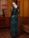 Blue Green 1920s Sequin Beads V-Neck Maxi Dress - vintage dress, retro fashion, Gatsby party