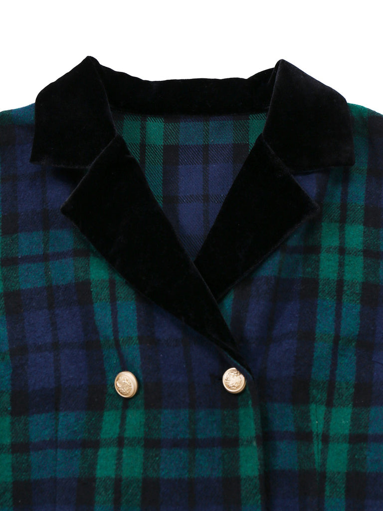 Blue & Green 1940s Plaid Notched Collar Coat - vintage fashion, retro style