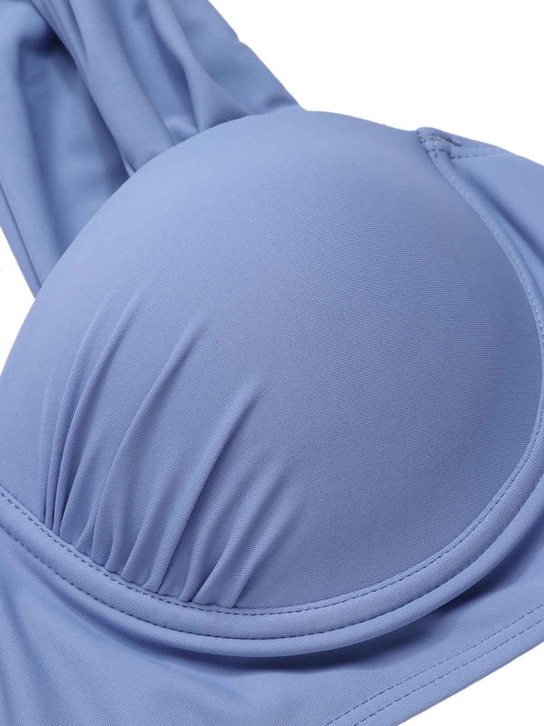 Blue Grey 1960s Wide Strap Wrinkle Swimsuit — because 1960s glamour never goes out of style