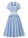 Blue 1950s Plaid Ruffle Swing Dress