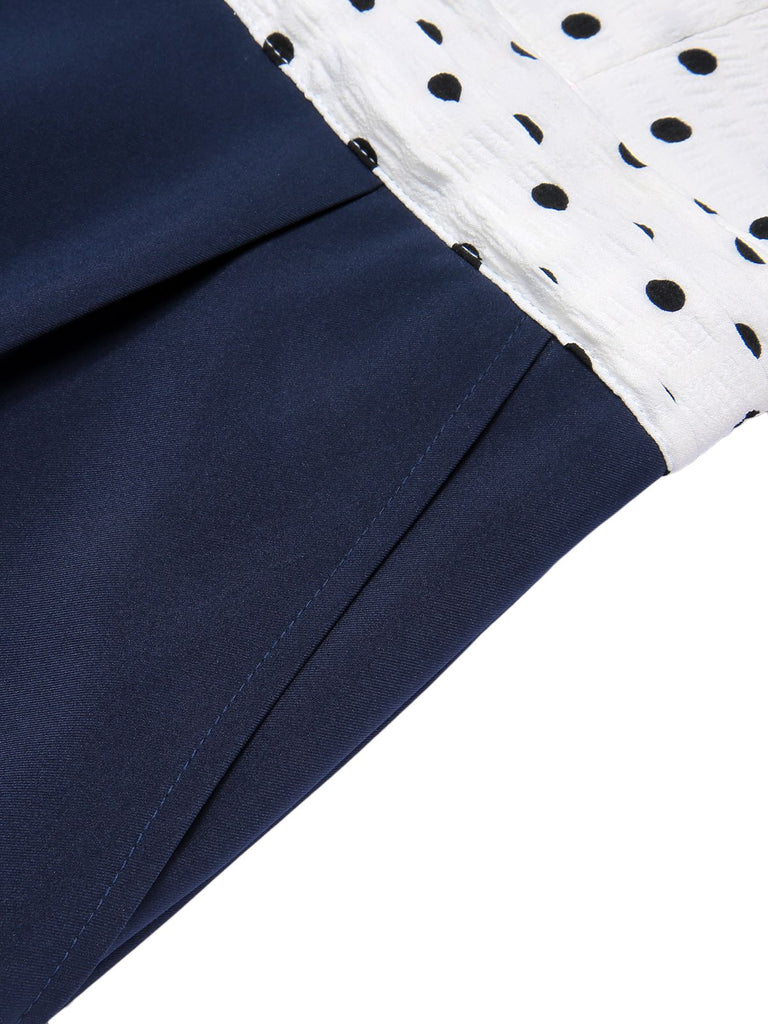 Blue & White 1930s Polka Dots Tie Neck Jumpsuit: timeless 1930s elegance she makes her own
