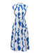 Blue & White 1940s Curves Stand Collar Belt Dress, vintage dress, retro fashion - perfect for women who love vintage and retro fashion