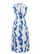Blue & White 1940s Curves Stand Collar Belt Dress, vintage dress, retro fashion - perfect for women who love vintage and retro fashion