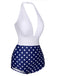 Blue & White 1950s Polka Dots Halter Swimsuit, vintage swimsuit, pin-up swimwear - perfect for women who love vintage and retro fashion