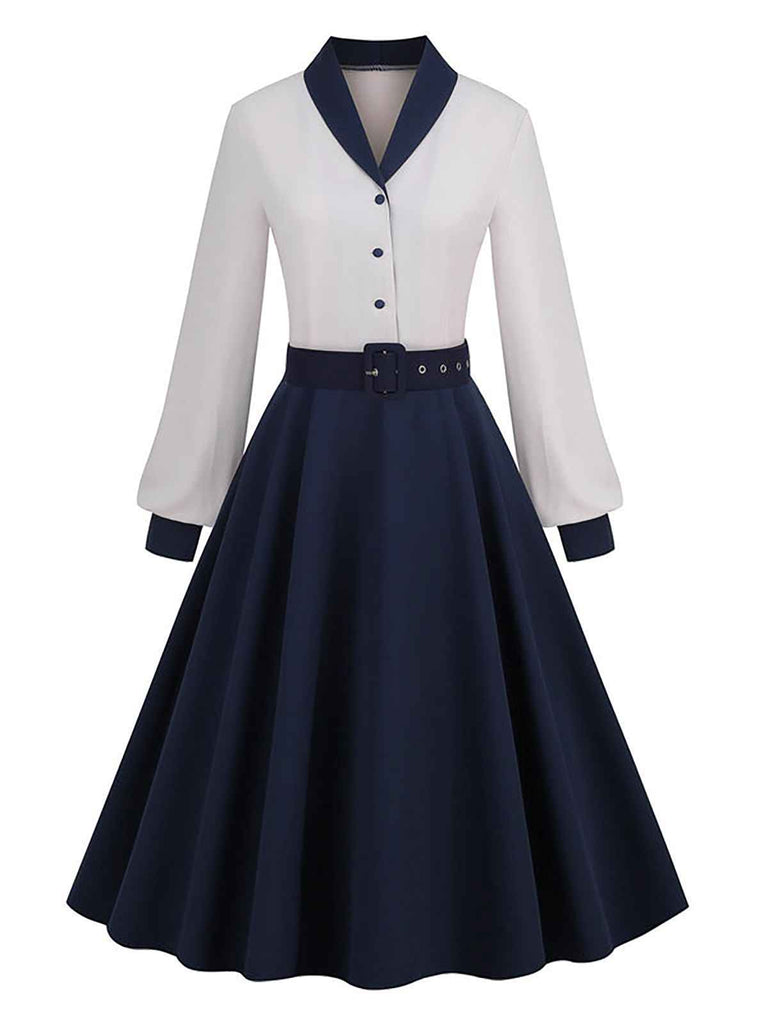 Blue & White 1950s Solid Patchwork Dress — vintage elegance for the modern woman