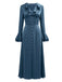 Blue-Gray 1940s Button Satin Split Dress - vintage dress, retro fashion