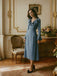 Blue-Gray 1940s Button Satin Split Dress - vintage dress, retro fashion