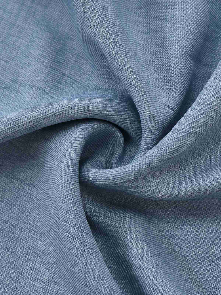 Blue 1930s Solid Deep V Tiered Ruched Jumpsuit fabric texture closeup