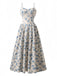 Blue 1930s floral spaghetti strap maxi dress front view