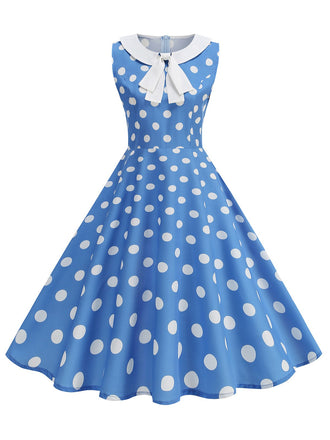 1950s Polka Dot Peter Pan Collar Sleeveless Dress