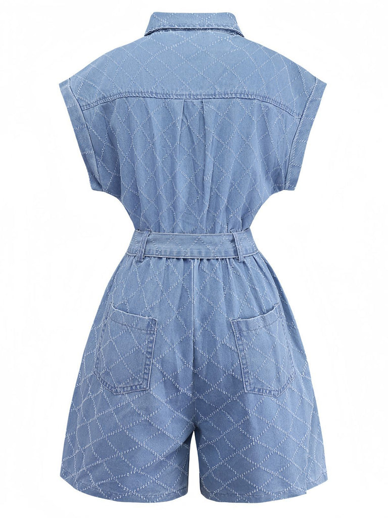 Blue 1980s Denim Button-Down Utility Romper