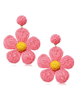 Boho Ruffia Strass Flower Pendant Earrings - vintage fashion, retro style