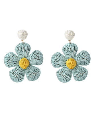 Boho Ruffia Strass Flower Pendant Earrings - vintage fashion, retro style
