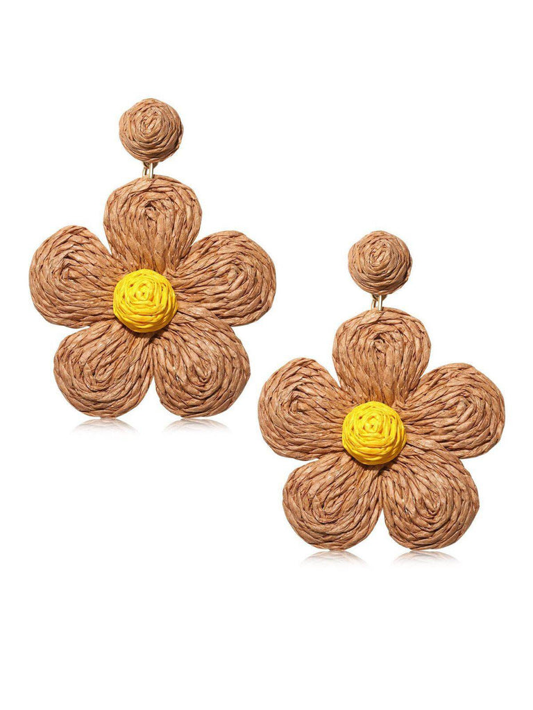 Boho Ruffia Strass Flower Pendant Earrings - vintage fashion, retro style