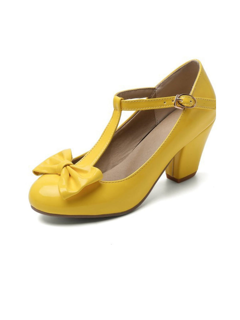 Bow Leather T-Strap Chunky Heel Shoes: timeless vintage elegance she makes her own
