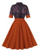 Brick Red 1950s Lapel Floral Patchwork Dress - vintage dress, retro fashion, rockabilly
