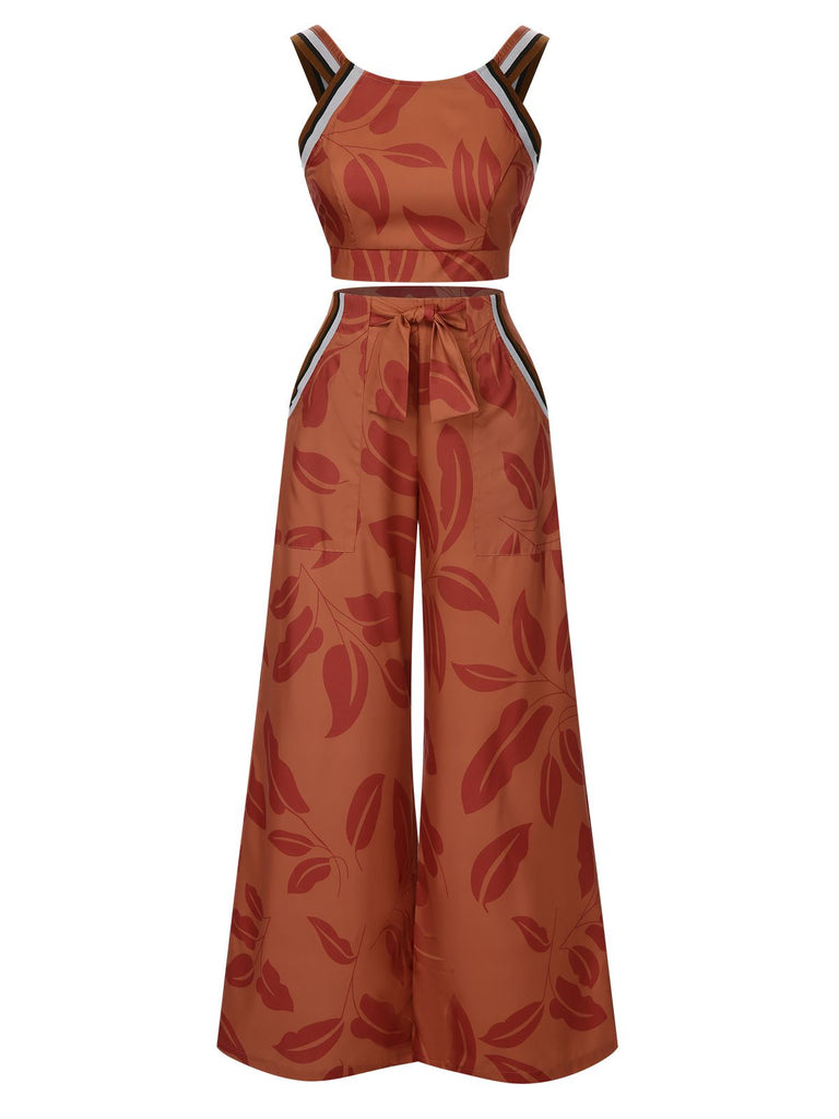 Brown 1930s Botanical Sleeveless Pants Suit, vintage fashion, retro style - perfect for women who love vintage and retro fashion