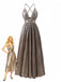 Brown 1930s Deep V Metallic Cut-Out Maxi Dress - vintage dress, retro fashion, elegant style for vintage lovers