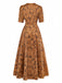 Brown 1930s Ditsy Floral Lapel Maxi Dress - vintage dress, retro fashion