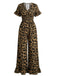 Brown 1930s Leopard Ruffled V-Neck Empire Waist Jumpsuit: beautiful vintage romper, retro jumpsuit, playful style with timeless appeal