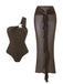 Brown 1930s Mesh Sheer One Piece Bikini Set
