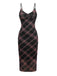 She slips into this Brown 1930s Scottish Plaid Suspender V-Neck Maxi Dress and suddenly it's a 1930s daydream