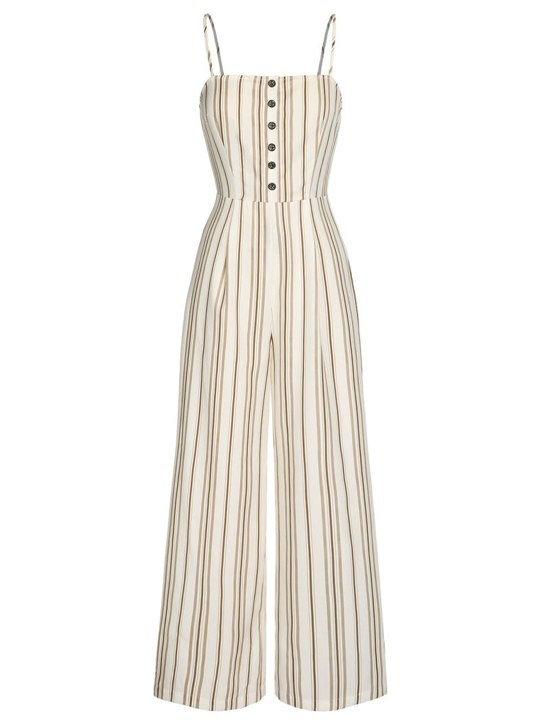Brown 1930s Stripes Spaghetti Straps Jumpsuit: timeless 1930s elegance she makes her own