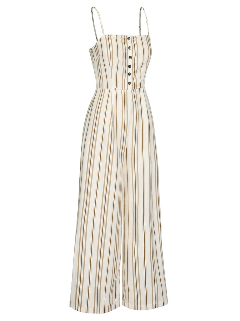 This Brown 1930s Stripes Spaghetti Straps Jumpsuit whispers 1930s secrets to those who notice