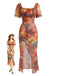 Light Brown 1930s Floral Square Neck Dress