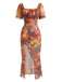 Light Brown 1930s Floral Square Neck Dress 3