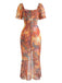 Light Brown 1930s Floral Square Neck Dress 2