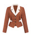 Brown 1940s Color Block Lapel Coat - Brown / M / 4~6