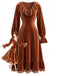 Brown 1940s Solid Corduroy Lace Ruffled Dress - vintage dress, retro fashion