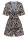 Brown 1940s V-Neck Leopard Satin Bind Romper - vintage jumpsuit, retro fashion