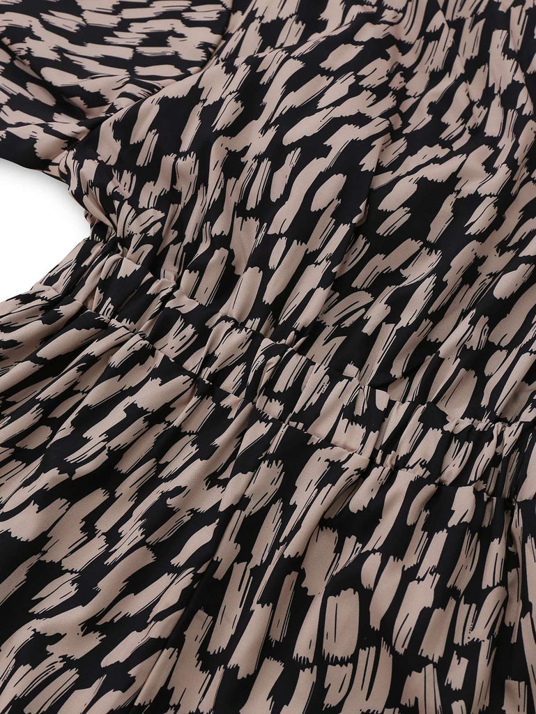 Brown 1940s V-Neck Leopard Satin Bind Romper - vintage jumpsuit, retro fashion