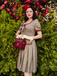 Brown 1950s Bow Houndstooth Pleated Dress, vintage dress, retro fashion, rockabilly, pin-up fashion - perfect for women who love vintage and retro fashion