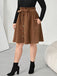 Brown 1950s Corduroy Buttoned Skirt With Belt - vintage skirt, retro style