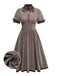 Brown 1950s Lapel Plaid Bow Dress - vintage dress, retro fashion, rockabilly