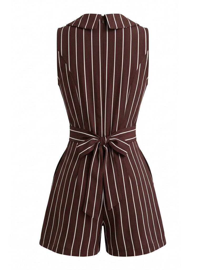 Brown 1950s Striped Vintage Classic Romper 3