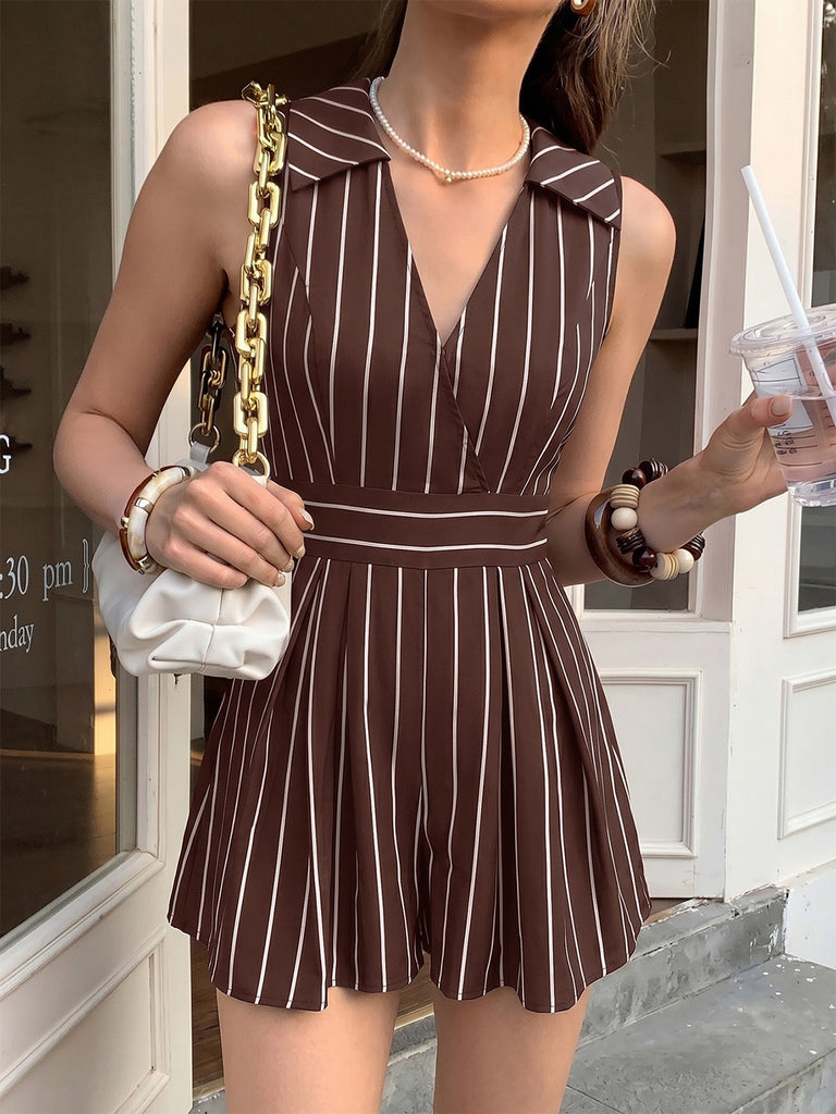 Brown 1950s Striped Vintage Classic Romper 6