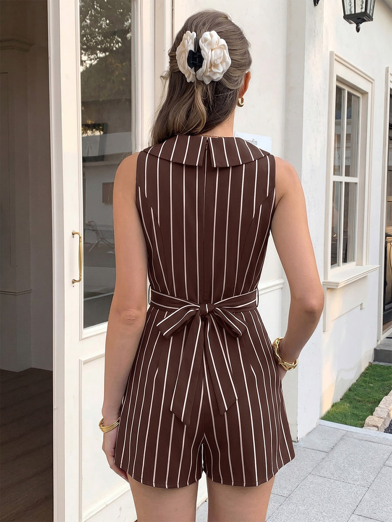 Brown 1950s Striped Vintage Classic Romper 8