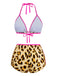 Brown 1950s Leopard Halter Colorblock Tankini Set, vintage fashion, retro style - perfect for women who love vintage and retro fashion