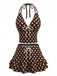 Brown-1950s-Polka-Dot-Halter-Ruffle-Swimsuit, vintage, retro, swimwear