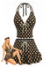 Brown 1950s Polka Dot Halter Ruffle Swimsuit, vintage swimsuit, pin-up swimwear - perfect for women who love vintage and retro fashion